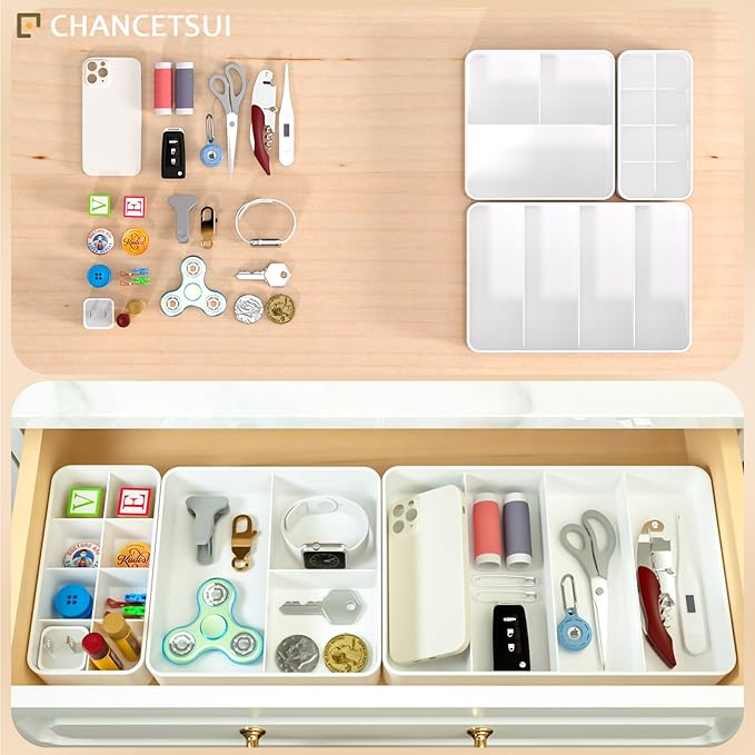 CHANCETSUI Drawer Organizer White Sorting Trays: Stackable Bins Minimalist Design Storage for Home Use-NeatNest
