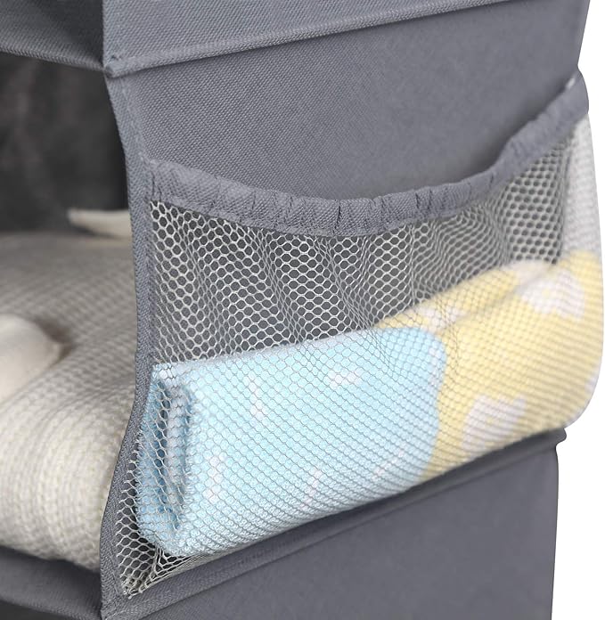 MAX Houser 4-Shelf Hanging Closet Organizer, Space Saver, Cloth Hanging Shelves with 2 Side Pockets, Foldable (Grey)-NeatNest