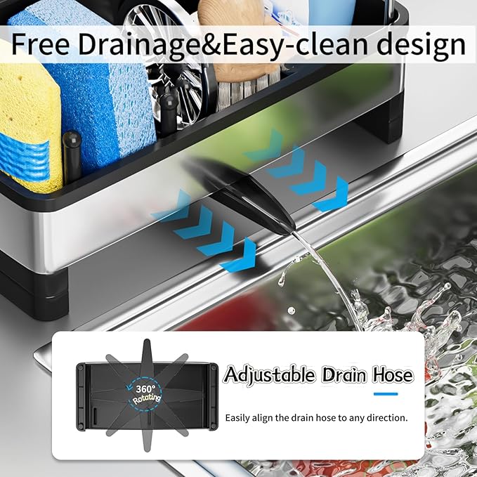 Sponge Holder for Kitchen Sink,Sink Caddy Organizer with Removable Brush Holder,Kitchen Countertop Soap Dispenser Storage with Detachable Towel Rack,Black-NeatNest