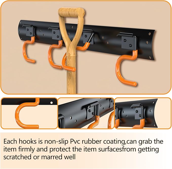 3-H 2×16" All Metal Garden Tool Organizer, Garage Tool Organizer, Broom Holder Wall Mount for Garage, Shed, Garden, Basement Hanging and Organizing Rake, Mop, Shovel, Hose-NeatNest