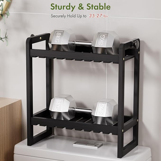 AmazerBath Bamboo Over The Toilet Storage Shelf - 2-Tier Bathroom Organizers and Storage Shelves, 2 in 1 Dual Stable Above Over Toilet Bathrooms Shelf Home Storages Rack for Small Bathroom, Black-NeatNest