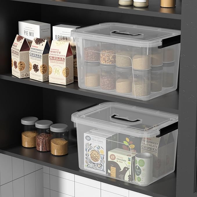 4-Pack 10 L Plastic Latching Box with Handle, Clear Storage Containers Box for Organizing