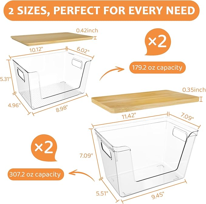 4 Pack Potato Storage with Lids – Front Open Kitchen Pantry Organizer and Storage, Stackable Storage Bins for Onion, Garlic, Fruit, Produce, Vegetable