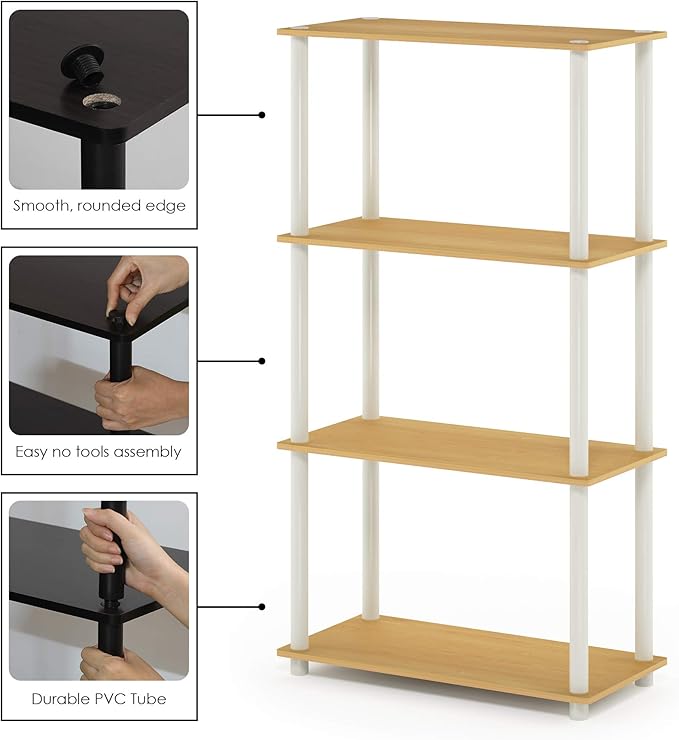 Furinno (99557BE/WH) Turn-N-Tube 4-Tier Multipurpose Shelf Display Rack - Beech/White-NeatNest