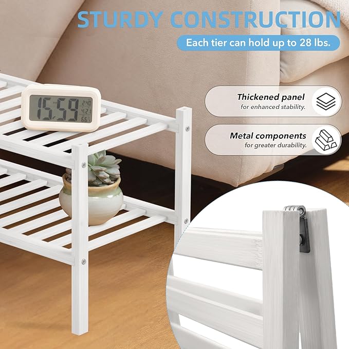 2 Tier Bamboo Shoe Rack Storage Organizer for Closet, Multifunctional Stackable Free Standing Shoe Shelf Organizer for Small Space,Entryway, Hallway, Bathroom27 x11 x13 (White, 2 Tier)-NeatNest