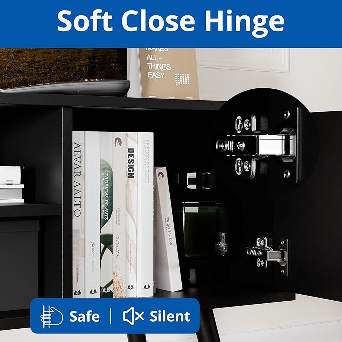 Cozy Castle TV Stand for 48 Inch TV, Mid Century Modern Entertainment Center with Storage Cabinet, TV Media Console for Living Room, Bedroom, Black-NeatNest