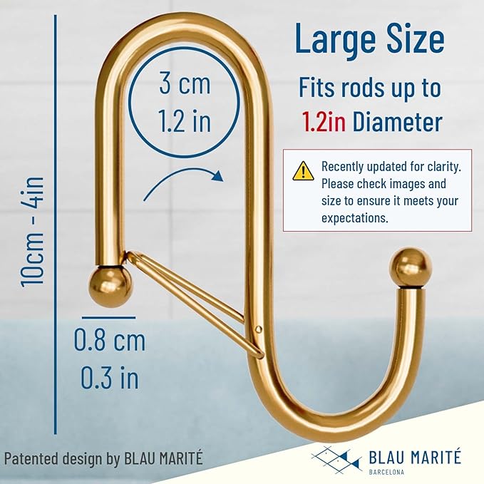 6-Pack Metal S Hooks for Hanging – Heavy-Duty S-Shaped Hook with Safety Buckle – Fits Bars up to 1.2 in – Anti-Drop S-Hooks for Closet, Wardrobes & Storage – Golden (Large)-NeatNest