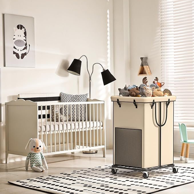 150L Large Laundry Hampers, Oxford Fabric Laundry Hampers Clothes Hampers, Metal Frame and Removable Bag Design with Wheels, Suitable for Bedroom, Bathroom, Dorm Room, Laundry Room (Cream)