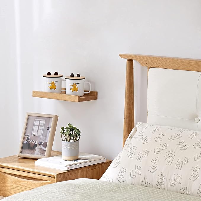 Floating Shelves Wall Mounted, 12 Inch Wall shelves for Decor and Storage, Natural Solid Oak Wood Shelf, Picture Ledge for Bedroom/Bathroom/Living Room/Kitchen/Laundry Room, Natural Color-NeatNest