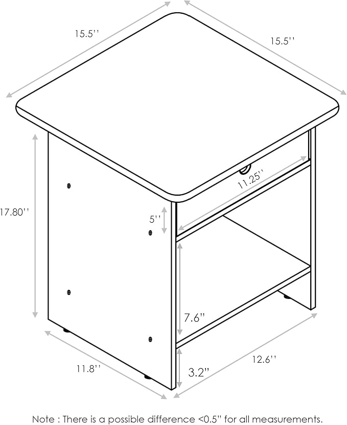 Furinno Dario End Table / Side Table / Night Stand / Bedside Table with Bin Drawer, 1-Pack, Dark Walnut