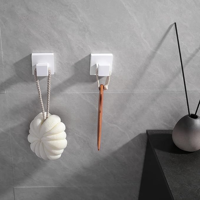 GERZWY Towel Hook Stainless Steel Robe Hook Heavy Duty Coat Hook Wall Mounted Luxury Hooks for Bathroom Hotel 2 Pack, White