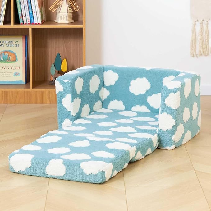 ALIMORDEN Kids 2-in-1 Flip Out Ultra-Soft Snuggle Foam Filled Chair, Blue-NeatNest