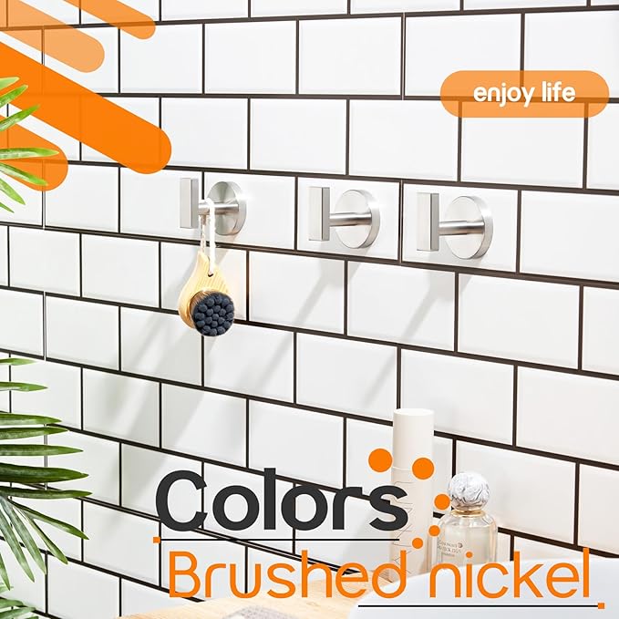 Robe Hook Brushed Nickel Bath Towel Hooks Stainless Steel Wall Hooks for Bathroom Kitchen Closet Garage Door Hanger 3 Pack, AN1001BR-P3