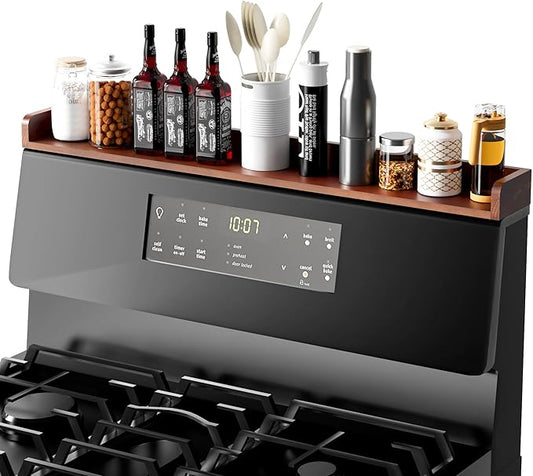 Fun Memories Magnetic Stove Top Shelf, 30" Pine Wood Wall Mounted Shelf for Kitchen Home Storage Organization, Heat and Pressure Resistant, 1pcs, Walnut