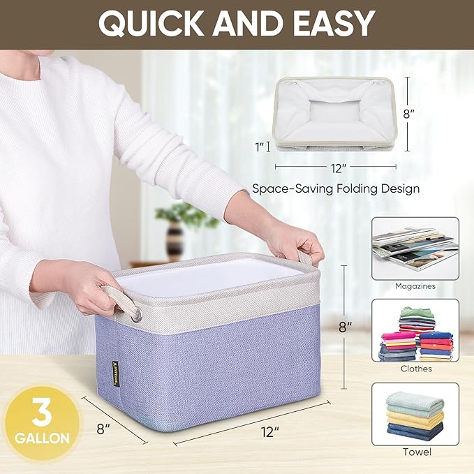 BALEINE 1 Pack Fabric Storage Bins for Shelves, Linen Storage Baskets for Organizing, Decorative Closet Bins for Clothes, Home (Lavender, 12"x8"x8")-NeatNest