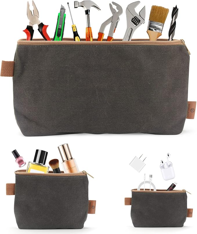 Canvas Zipper Pouch, 3 Pack Small Tool Pouch Organizer, Heavy Duty 16OZ Waxed Canvas Mini Zipper Bag Pouch, 5.7/6.7/12.3 Inch Tool Multipurpose Water Resistant Storage Pouches-NeatNest
