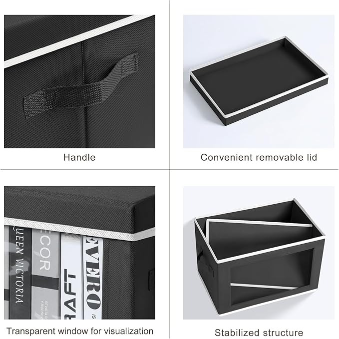Foldable Storage Box with Lid - Closet Storage Organizer with Window, Storage Bins with Lids for Clothes, Fabric Storage Baskets for Shelves, Bedroom, Dorm, Black, 4 Pack-NeatNest