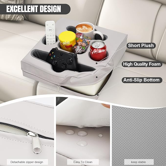 STBoo Couch Cup Holder Pillow Tray - Sofa Drink Cup Holder Cozy Buddy | Bed Caddy Organizer for Remote, Snacks Beverage, Phones, Tablet | Use it on Car, Pack, Beach, RV, Boat, Bedroom (SilverGrey)-NeatNest