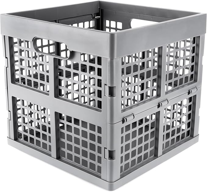 3-Pack Collapsible Plastic Storage Crates,Foldable Crates for Storage,16L (Grey)