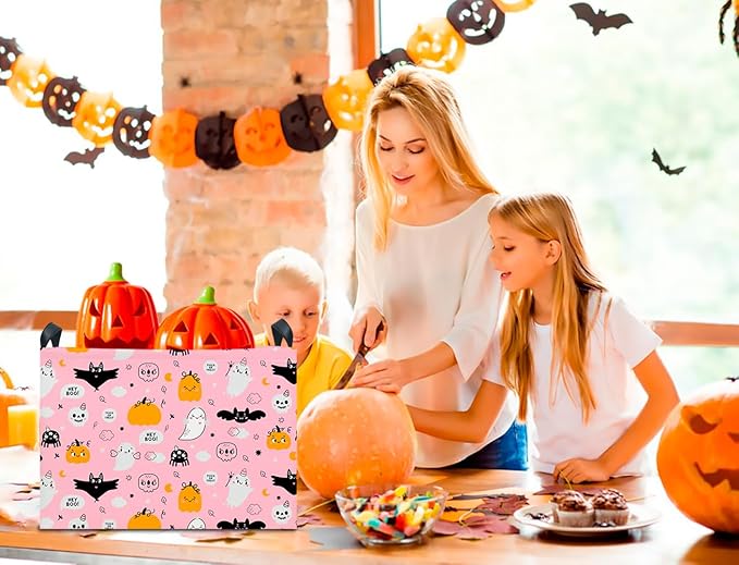 CLOCOR Rectangular Storage Basket Empty,Gift Basket for Halloween,Waterproof Storage Bin with Handles,Room Decor(Pink Ghost)-NeatNest