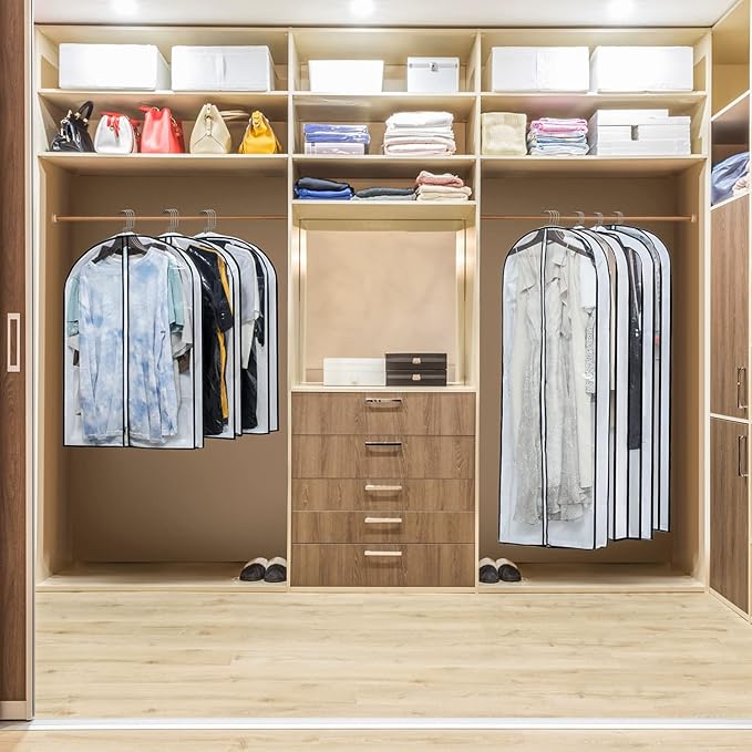Hanging Clothes Storage with 4" Gusseted Garment Covers (Set of 6) - Clear Suit, Sweater, Shirt, Jacket Protectors for Closet - 24"x 32"x 4" / 6 Pack-NeatNest