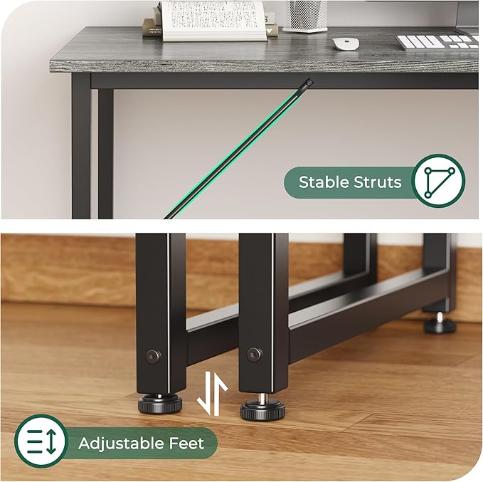 Huuger Computer Desk, 55 Inch Home Office Desk, Gaming Writing Work from Home Study Desk, Large Legroom, Sturdy Metal Frame, Modern Simple, Grey-NeatNest