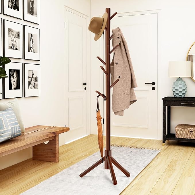Coat Rack, Freestanding Coat Rack with 8 Hooks and 3 Adjustable Size Tree Coat Racks for Bedroom, Hallway, Entrance, Office, for Hats, Coats, Scarves, Handbags-NeatNest
