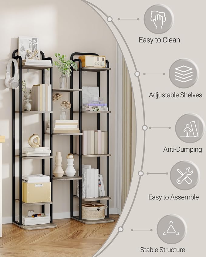8 Tiers Vertical Shoe Rack, Narrow Shoe Tower, Tall Shoes Shelf with 2 Hooks, Adjustable Shelves, Corner Shoes Shelves for Small Spaces, Entryway, Living Room, Greige SR04305B-NeatNest