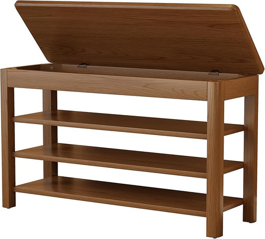3 Tier Shoe Bench with Storage, Wood Shoe Rack for Front Door Entrance, Entryway Shoe Storage Bench.