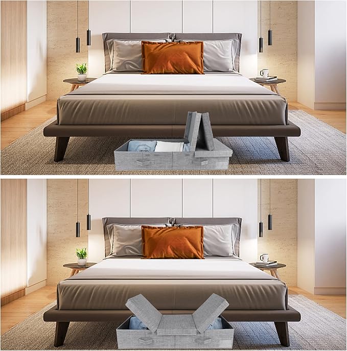 DAYARD Underbed Storage Container Bins with Lids, Under Bed Storage Organizer with Sturdy Handles Sidewalls Bottom, Foldable Clothes Bag (Set of 2) Large, Grey-NeatNest