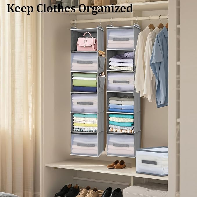 6-Tier Hanging Closet Organizer with 3 Drawers and Side Pockets – Multi-Functional Storage for Shoes, Belts, Purses, and Clothing-NeatNest