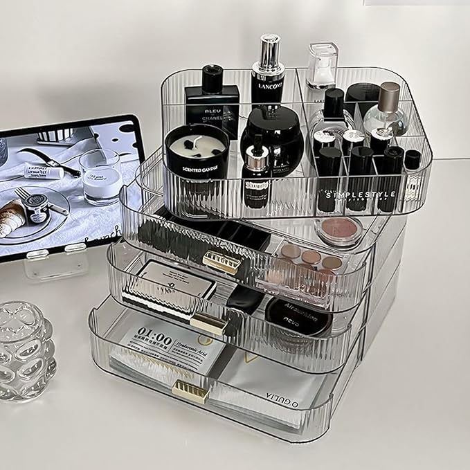 Makeup Organizer with Drawers, Stackable Cosmetics Organizer, Large Make Up Organizer Storage Box, Ideal for Bathroom Countertop and Desk (1 x Drawer, Clear)-NeatNest