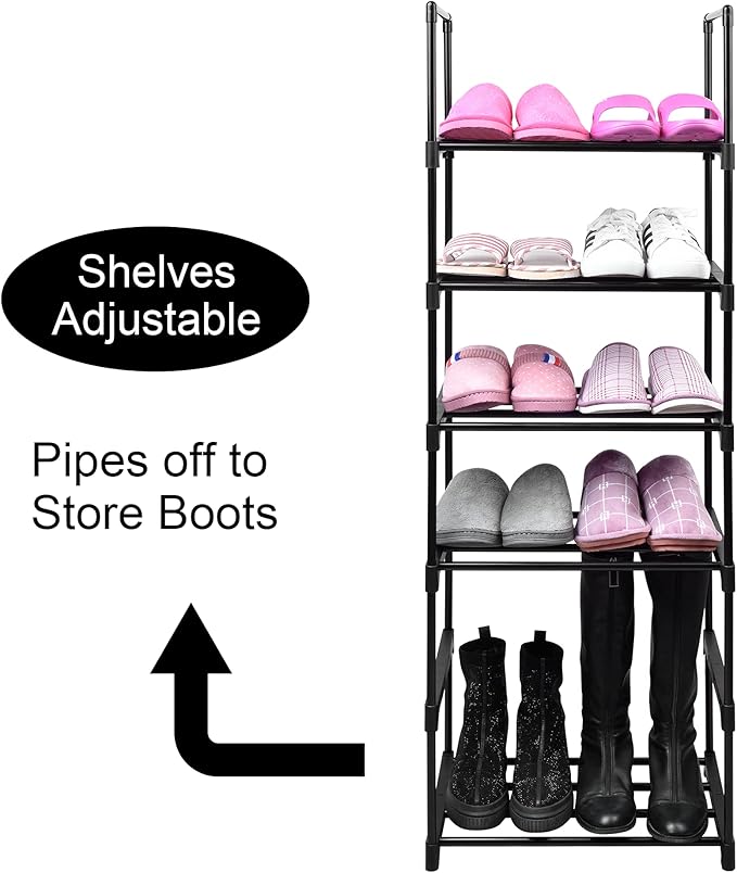 6 Tier Tall Shoe Rack for Closet Entryway, Metal Sturdy Shoe Shelf Storage Organizer, Vertical Small Space Large Capacity for 12-16 Pairs of Shoes-NeatNest