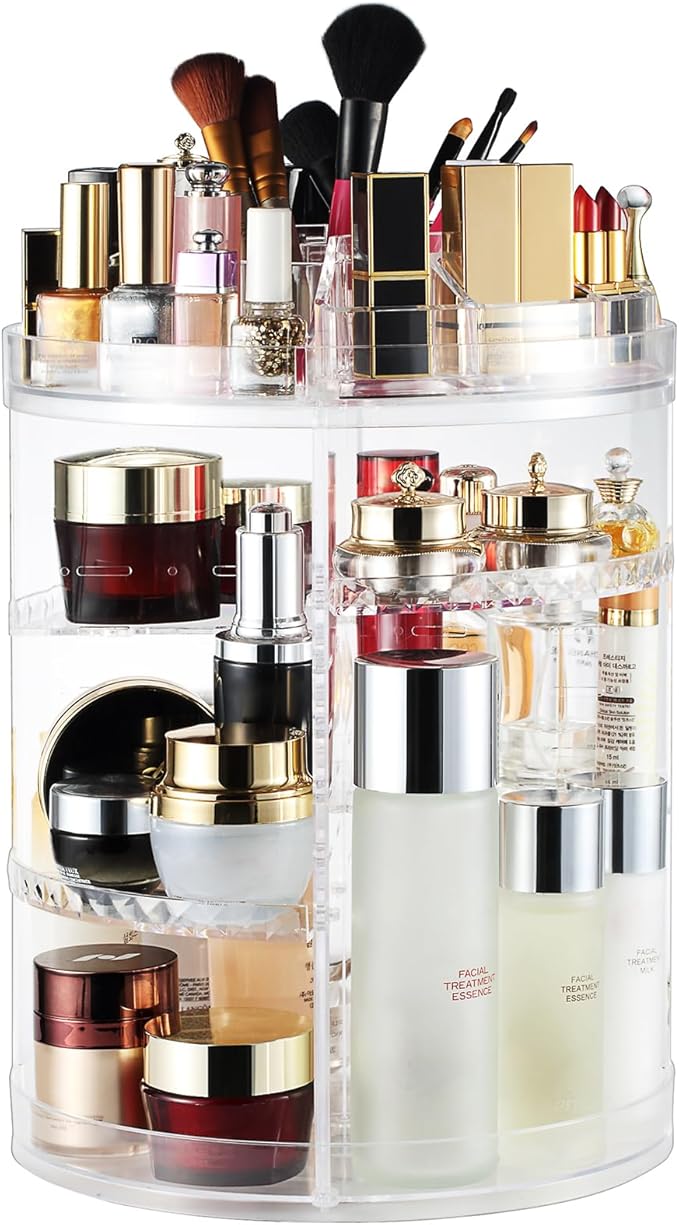 AMEITECH Makeup Organizer, 360 Degree Rotating Adjustable Cosmetic Storage Display Case with 8 Layers Large Capacity, Fits cosmetics, Makeup Brushes, Lipsticks and More, Clear