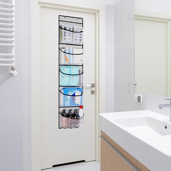 Hanging Shelves Over the Door Organizer Storage for Closet with 5 Mesh Pockets Organizers, Days of the Week Clothes Organizer for Bathroom Bedroom, 2 Pack-NeatNest