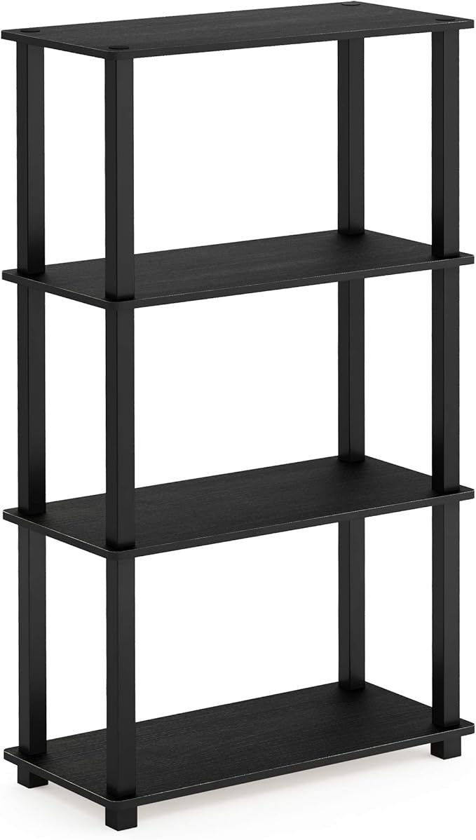 Furinno Turn-N-Tube 4-Tier Multipurpose Shelf Display Rack, Square Tube, Americano/Black-NeatNest