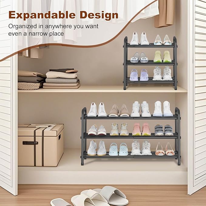 KANAV Expandable Shoe Rack Organizer – 3-Tier Shoe Shelf for Closet, Entryway & Front Door – Space-Saving Shoe Storage Solution-NeatNest