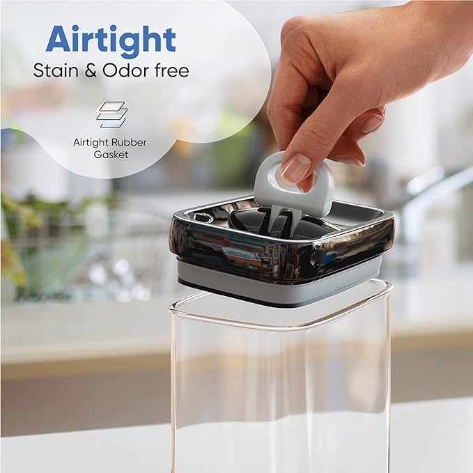 Chef's Path Airtight Food Storage Containers with Improved Lids, Set of 6, 1L Kitchen and Pantry Canisters for Coffee, Spices, and Dry Food, Includes Labels and Marker - Transparent, All Same Size-NeatNest