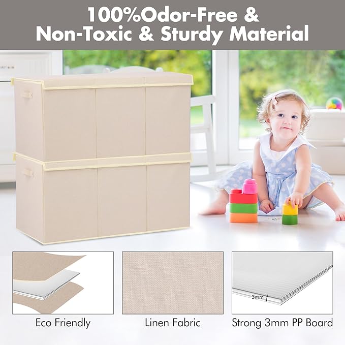 Extra Large Toy Box 167L, Sturdy Toy Storage Chest Organizer Bin Baskets with 2 Removable Divider for Boys, Girls, Kids, Nursery, Bedroom, Playroom, 35.5"x17" x17" (Linen Beige)-NeatNest