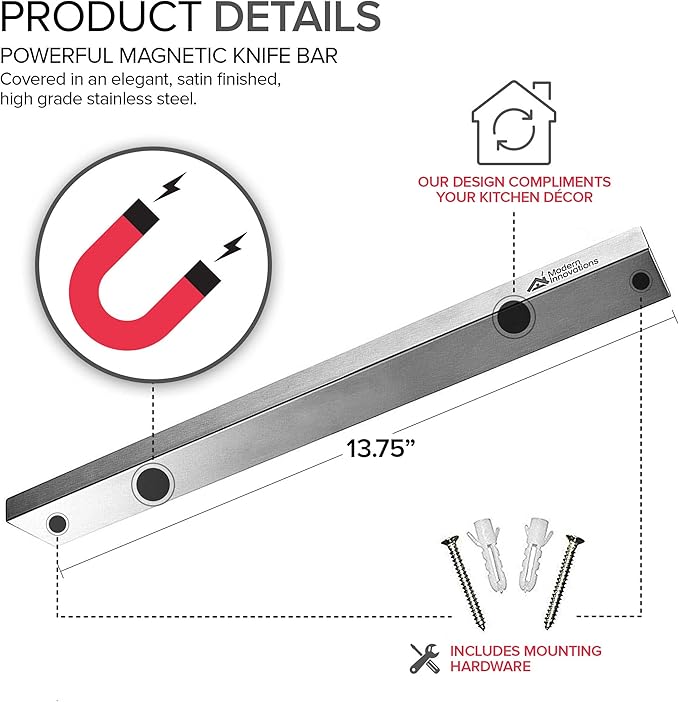 14 Inch Stainless Steel Magnetic Knife Bar - Use as Knife Holder, Knife Rack, Knife Strip, Kitchen Utensil Holder and Tool Holder-NeatNest