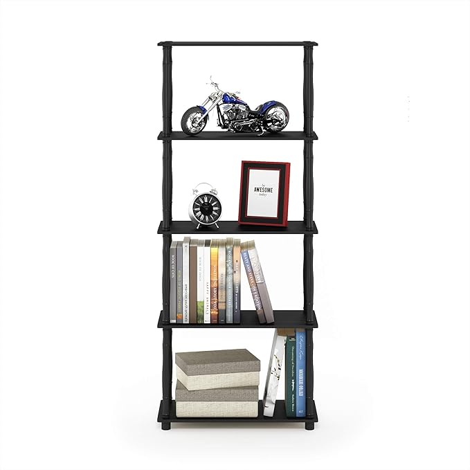 Furinno Turn-N-Tube 5-Tier Multipurpose Shelf / Display Rack / Storage Shelf / Bookshelf, Classic Tubes, Americano/Black-NeatNest