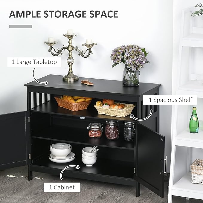 HOMCOM Sideboard Buffet Cabinet, Modern Coffee Bar Cabinet with 2-Level Shelf and Open Compartment, Black-NeatNest