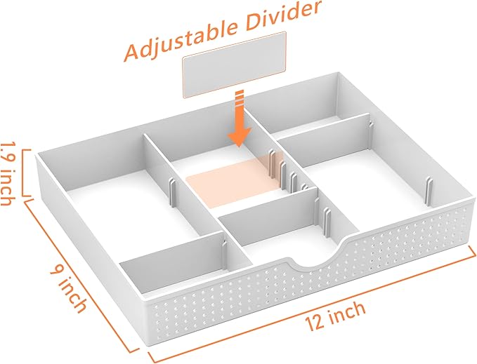 CAXXA 3 Slot Drawer Organizer with 4 Adjustable Dividers - Drawer Storage 7 Compartments Junk Drawer Organizer for Office Desk Supplies and Accessories, White-NeatNest