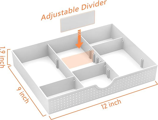 CAXXA 3 Slot Drawer Organizer with 4 Adjustable Dividers - Drawer Storage 7 Compartments Junk Drawer Organizer for Office Desk Supplies and Accessories, White-NeatNest