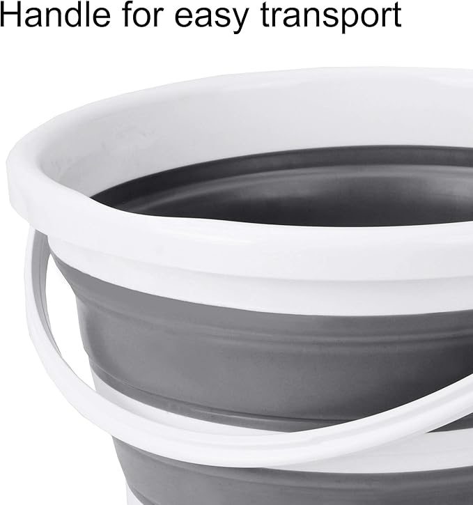 Eurow Indoor and Outdoor Collapsible Bucket with Handle, 10 Liters, 2.6 Gallons, Gray and White-NeatNest