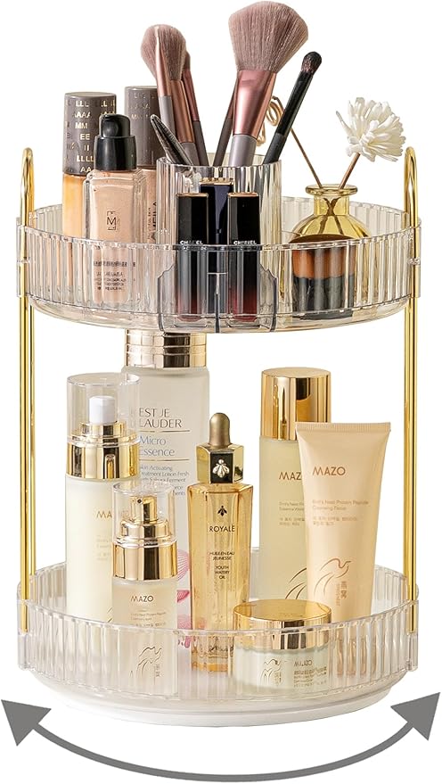 360 Rotating Makeup Organizer,2 Tier Large Capacity Make Up Organizers and Storage,Skincare Perfume Vanity Organizers,Bathroom Cosmetics Storage Organizer Countertop(Clear)-NeatNest