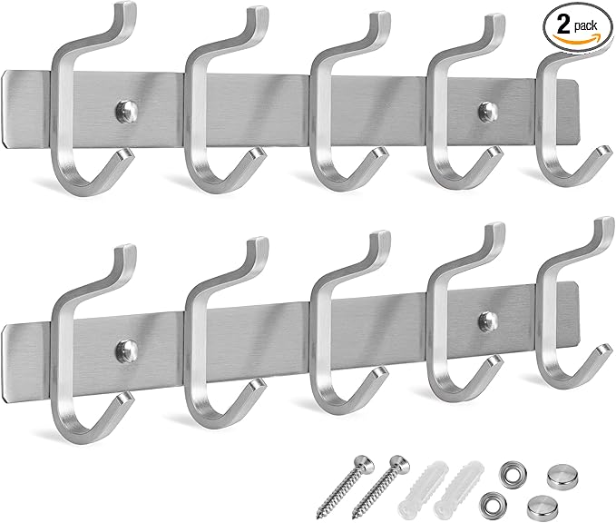 GlazieVault Black Coat Rack Wall Mount - Stainless Steel Coat Hooks for Wall (2 Pack) - Heavy Duty Coat Hanger Wall Mount for Hat Towel Jacket Clothes for Bathroom Door Hooks-NeatNest