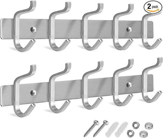 GlazieVault Black Coat Rack Wall Mount - Stainless Steel Coat Hooks for Wall (2 Pack) - Heavy Duty Coat Hanger Wall Mount for Hat Towel Jacket Clothes for Bathroom Door Hooks-NeatNest