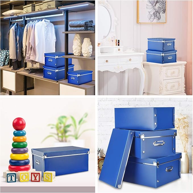 SEEKIND photo boxes storage, storage boxes with lids and Handles, 3 in 1 Set, Multiple Size(Small/Medium/Large) Plastic Box for Photos, Document, Cosmetic, Socks, Snacks, Etc(Blue)-NeatNest