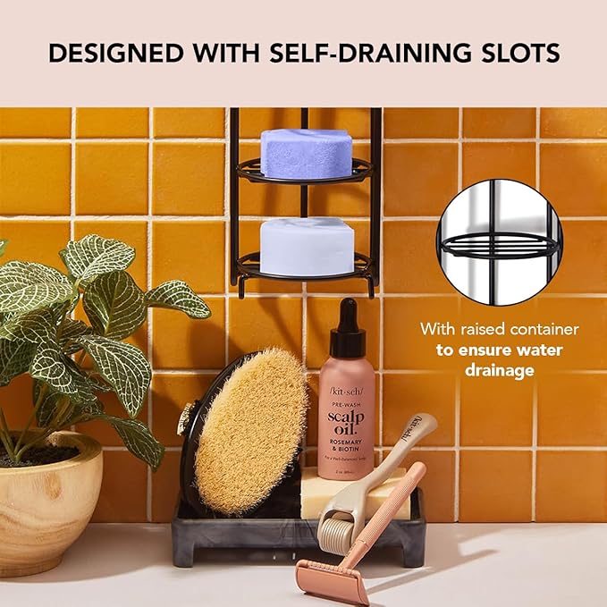 Kitsch Hanging Shower Caddy with Suction Cup – Self-Draining Bar Soap Holder & Shower Caddy for Shampoo Bars, Conditioner Bars & Soap – Rust Proof, Eco-Friendly, Wall Mount or Free-Standing Organizer
